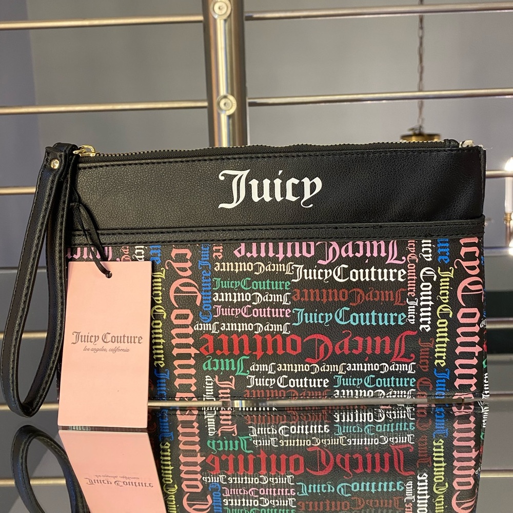 Juicy Couture Black Multi Logo Shout It Out Wristlet
